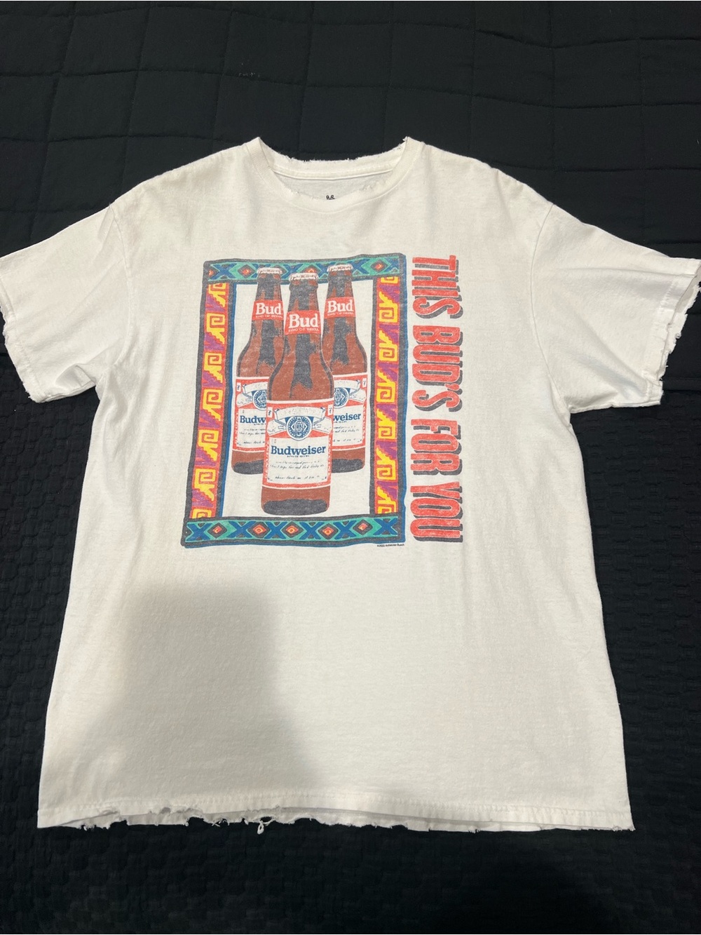 Budweiser Cotton White Tee with Multicolor Bottle Frame Graphic